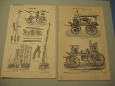 Feuerwehr Spritzen,Schutz 2 alte Tafeln/Bilder von 1893 Original Lithographien