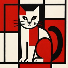 De Stijl Katze Rot Weiß Konstruktivismus Malerei Bild Druck Kunstdruck Kunst Art