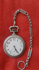 Riesige alte  Prunk Taschenuhr Eisenbahn 6,6 cm mit Uhrkette