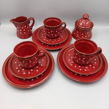 Pfalzkeramik Anja Piroschka rot 3 Kaffee Gedecke Zuckerdose Milchkännchen