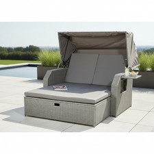 Rattan Sonnenbett Grau Dach