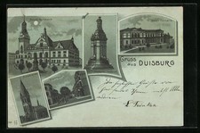 Mondschein-AK Duisburg, Neues Rathaus, Merkator Denkmal, Königsstrasse 1899 