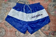 Vintage 80s Adidas Shiny Blue Nylon Glanz Sprinter Shorts West Germany D6 M W32-W36