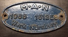 Waggonschild builders plate MAN Nürnberg, sehr gut, Eisen
