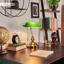 Banker Lese Schreib Tisch Lampe Glas grün Wohn Schlaf Zimmer Leuchte Zugschalter