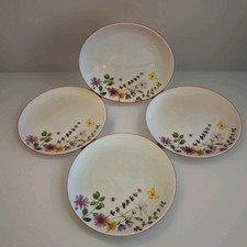 4er Set Porzellan Speiseteller mit Blumen & Schmetterling Markenlos