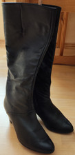 Damen Stiefel schwarz mit Absatz elegant Echtleder Normalschaft Vintage Gr. 4,5