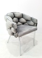 Sessel Polsterstuhl Samtbezug gepolsterter Esszimmerstuhl Chrom Fuß Zweitwaren