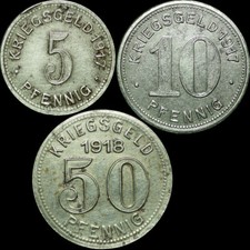 NOTGELD: 5, 10 Pfennig 1917, Eisen & 50 Pfennig 1918. ELBERFELD ⇒ WUPPERTAL.