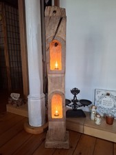 Stehlampe LED-Holzbalken  106 cm Eichenbalken Windlicht Stele Skulptur Laterne 