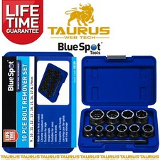 10 x BlueSpot beschädigte Basis BOLZENENTFERNER Set 9-19 mm Sicherungsradmutter + Gehäuse UK