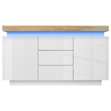 Hochglanz Sideboard Kommode mit 3 Schubladen und 2 Türen LED Beleuchtung Weiß