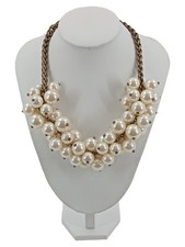 ZARA Halskette Statement Perlen Cremefarben Goldfarben Mehrreihig Elegant 45cm