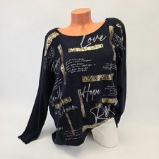 Damen Feinstrickpullover Italy Goldprint Schrift Oversize 40–44 Viskose