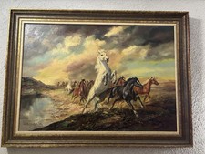 Hans Riedmann Gemälde Öl auf Leinwand Pferde im Galopp 70x100 cm