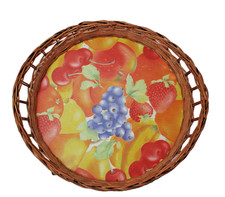 vintage schöner korbtablett obstmuster  weidengeflecht serviertablett 50x45cm