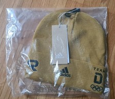 Adidas Mütze Beanie Logo Aufdruck Team D Olympia Gold Gelb  NEU mit Etikett