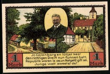 Notgeld Eldagsen 1921, 1 Mark, Stadtansicht im Jahre 1600, Ortspartie mit Kirch 