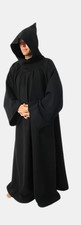 Schwarzer Mönchsmorgenmantel mit fester Kapuze