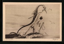 Künstler-AK Richard Müller: Mann fängt Seepferde ein 