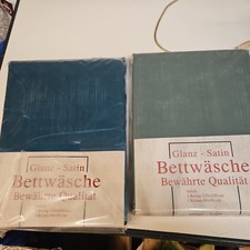 2 x 2 TLG . GLANZ SATIN BETTWÄSCHE , grün 135X200+80X80 , NEU und OVP