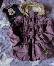 2 Teilig, Disney Minnie Maus Warme Schicke Jacke Mit Paietten Mütze 110