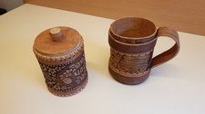 2 Gefäße aus Birkenrinde Handarbeit Krug und Teedose mit Deckel Neu