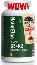 Vitamin D3 20000 I.E + K2 MK7 200 mcg Depot Hochdosiert - 180 Vegane Kapseln