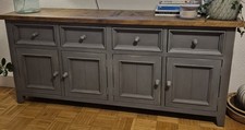 Sideboard grau mit holzplatte - grau,
