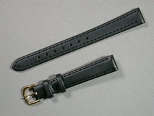 schmales Leder Uhrenarmband schwarz seidenmatt 12mm Vintage  vergold. Schl. 7685