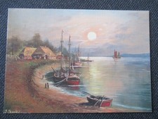 RAR  seltene AK  alter Zeit ! Gemälde wunderschön ABEND AM HAFEN  Seekatz