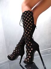 GoGo Original Damen High Heels Trendy Modisch Korsett Stiefel O43 Schwarz 35 36