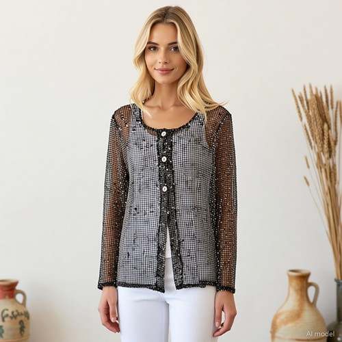 Boho strickjacke schwarz - schwarz, weiß