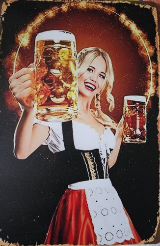 Blechschild frau mit - mit, bier