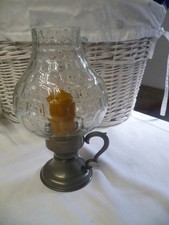 BERG Kerzenhalter Windlicht Wabendekor Glas und Zinn Fuß 92% REIN ZINN  1A