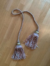 Raffhalter, Quaste, Troddel - beige/gold - Handarb. - Satinbänder, goldene Kugel