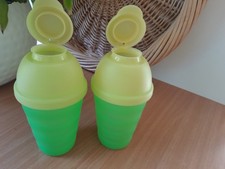 Tupperware 2 x Junge Welle Shaker Schüttel Becher Sossen 330 ml grün gelb NEU