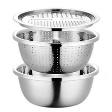 3 in 1 Edelstahl Becken Sieb Julienne Reibe Schüssel und Sieb 26cm NEU