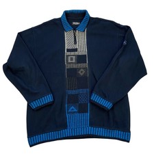 Carlo Colucci Sports Pullover Herren XXL 2XL Blau Muster Quarter Zip Retro