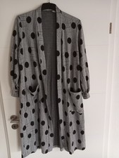 Damen Long Cardigan Mantel, grau mit schwarzen Punkten, Gr. 42, von SCL