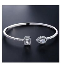 Armspange Damen  Zirkonia Armband Armreif Dehnbar Versilbert