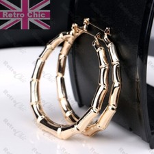 GOLD MODE Hip Hop BAMBUS CREOLEN Retro großer runder Kreis Creolen OHRRINGE Glitzer