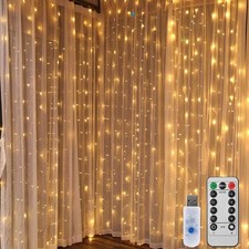 Lichtervorhang 300 LED 3x3m Lichterkette 8 Modi Party Weihnachten Warmweiß USB