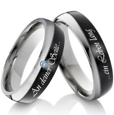 2 Eheringe Trauringe aus Edelstahl schwarz mit blauem Stein ES17