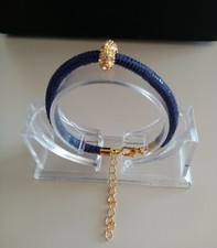 Schmuck Armband Nappa Leder Echsen Prägung blau mit Kristall Rondell 19 + 4 cm