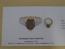 Juwelo, Champagner-Quarz-Silberring,925er St. Silber vergoldet,Zertifikat,Gr. 17