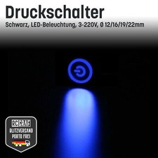 Metall Druckschalter Drucktaster 12 16 19 22 mm Schwarz LED 5V 12V 220V IP65