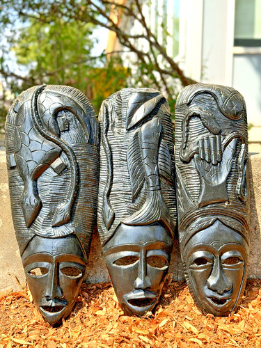 Afrikanische holzmasken 3er - holzmasken,