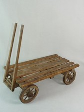 alter Plattform Wagen Holz 46 cm Pferde Gespann Fuhrwerk Miniatur antik 1920er