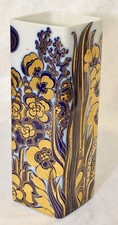 Hutschenreuther  4eck Vase Echt Kobalt Blumenmuster Blau/Gold